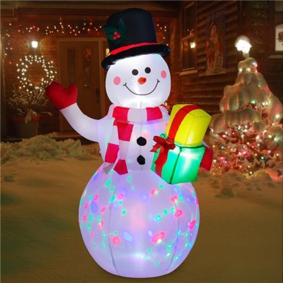 5 Foot Inflatable Snowman w/Colored LEDs, Christmas Inflatables With Lights - Picture 1 of 7